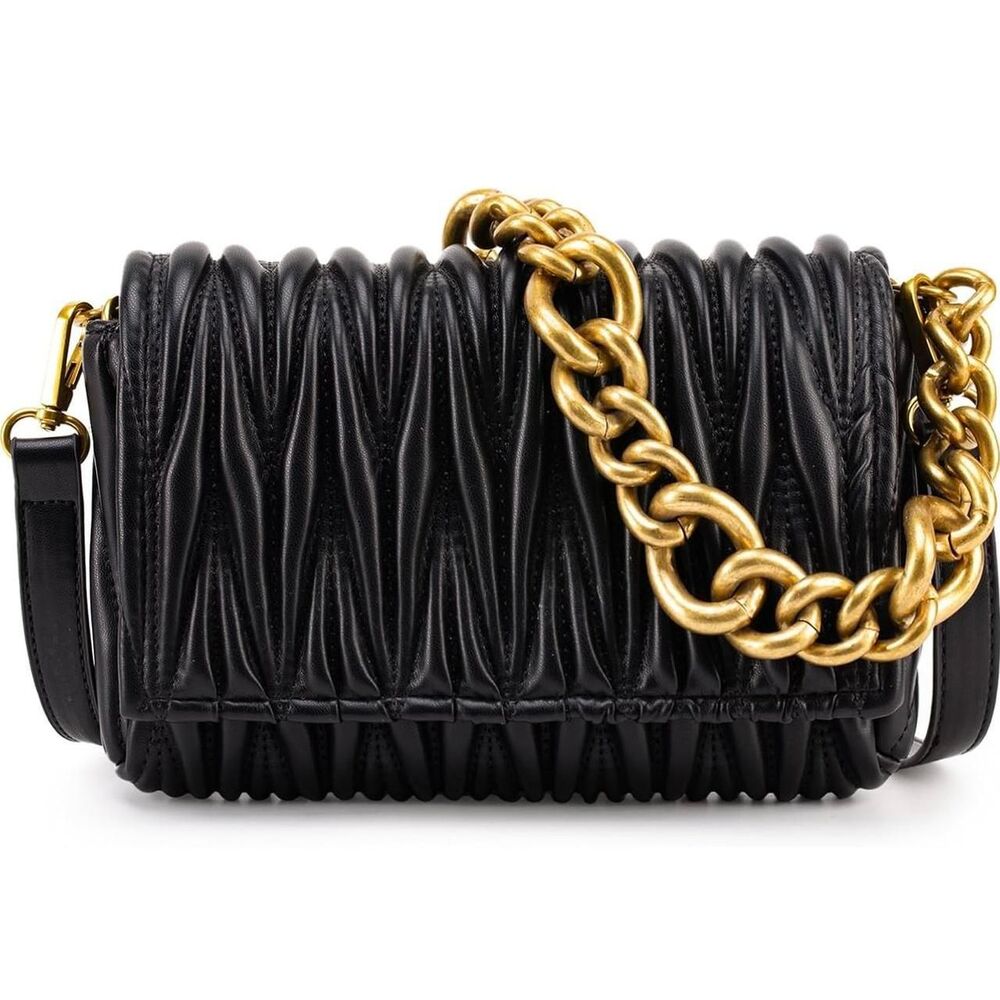 NWT Montana West black vegan leather clutch bag with gold chain strap